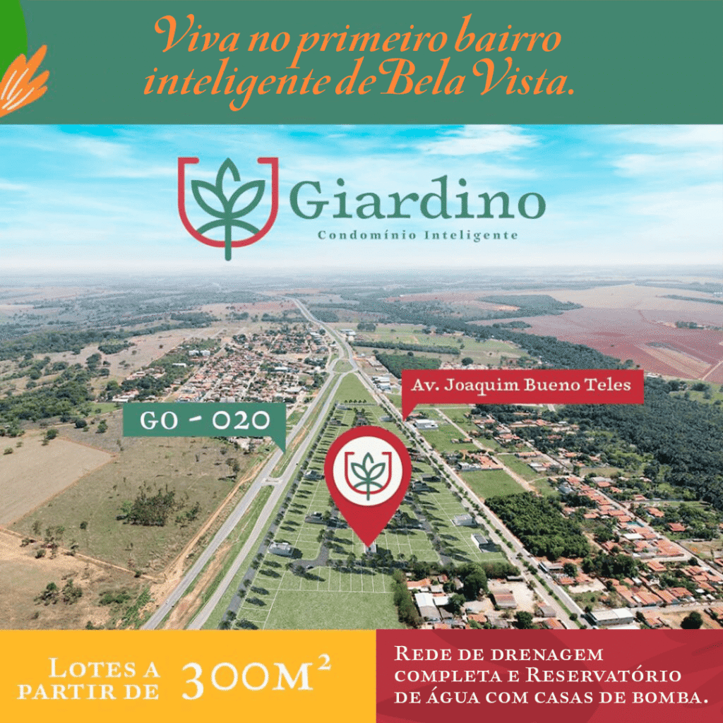 Lotes a partir de 300m² no Giardino Bela Vista – bairro inteligente na entrada da cidade
